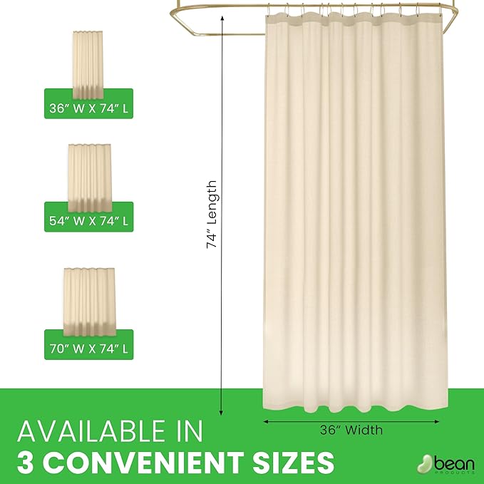 FABRIC SHOWER CURTAIN LINER 36"x74" SMALL Stall Size - Stylish Quality Bathroom Drape - Earth Friendly Non-Toxic Odor-Free NATURAL Cotton Liner, Light-Weight Washable natural Shower Curtain 36NC
