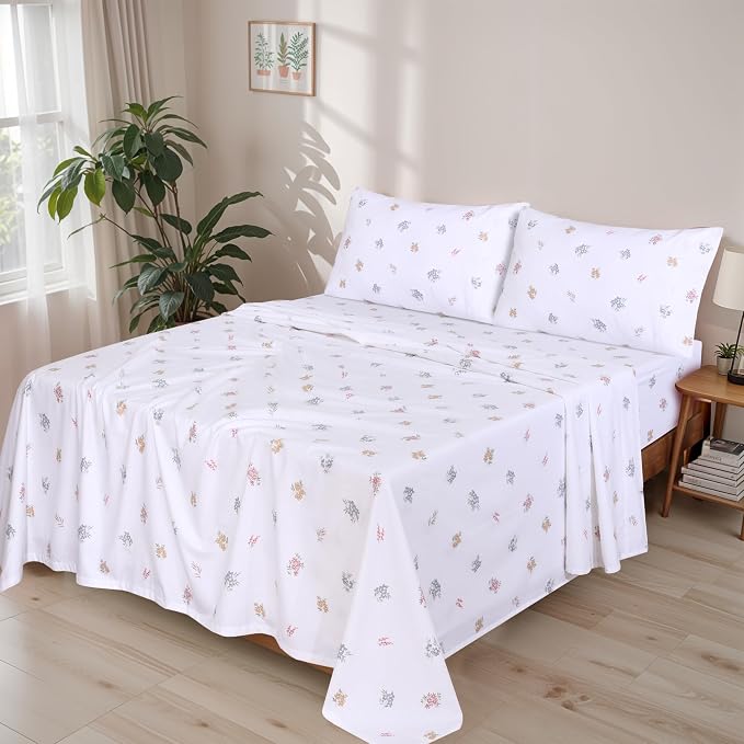 RUVANTI Flannel Sheets Full Size - GOTS Certified 100% Organic Cotton, 4 Piece Warm, Soft & Breathable Set, Deep Pocket Snug Fit, Double Brushed Cozy All Season Bedding, Floral