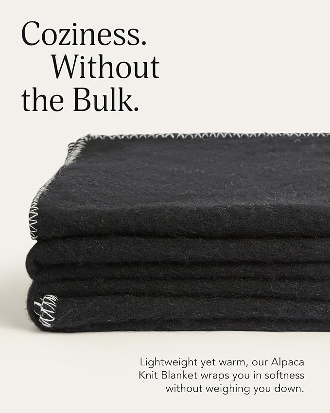 UnHide Knit Alpaca Blanket - 60" x 80" Ultra-Soft & Lightweight Throw - Made with Alpaca & Merino Wool - Sustainable & Ethically Sourced - Night Owl