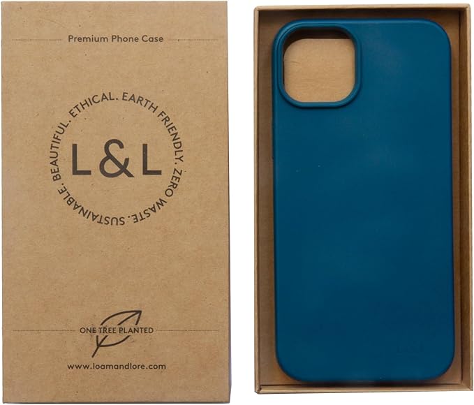 LOAM & LORE Biodegradable Phone Case for iPhone 15 Plus, Plastic Free Eco Friendly Phone Case, Plant Based Compostable iPhone 15 Plus, Premium Zero-Waste Phone Cover (Deep Blue) (Blue)