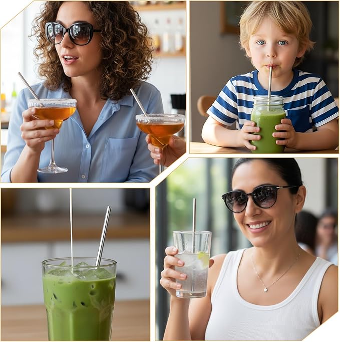 Stainless Straws, 10 Packs Reusable Milkshake Straws Short Metal Drinking-Straws 6.3 Inches Coffee Tea Straw Thick Cocktail Straw with Storage Bag for Juice, Coffee, Milk, Tea, Silver