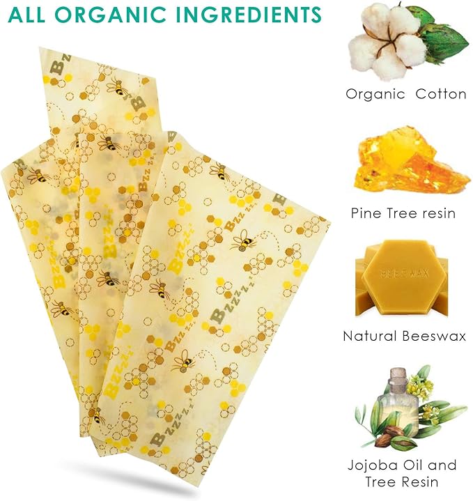 Beeswax Food Wraps 1 Meter Roll 13 x 39 Inch Reusable Beeswax Wraps Eco-Friendly Sustainable Food Storage Wraps for Sandwich, Cheese, Fruit, Bread, Snacks (Bee Pattern) (1, 13x39 英寸)