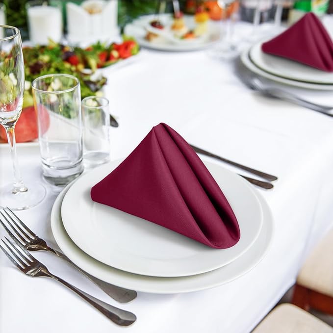 SuperO Set of 40 Cloth Napkins 17 x 17 Inch, Polyester Solid Washable Dinner Napkins with Hemmed Edges,Great for Restaurant, Wedding and Party(Burgundy)
