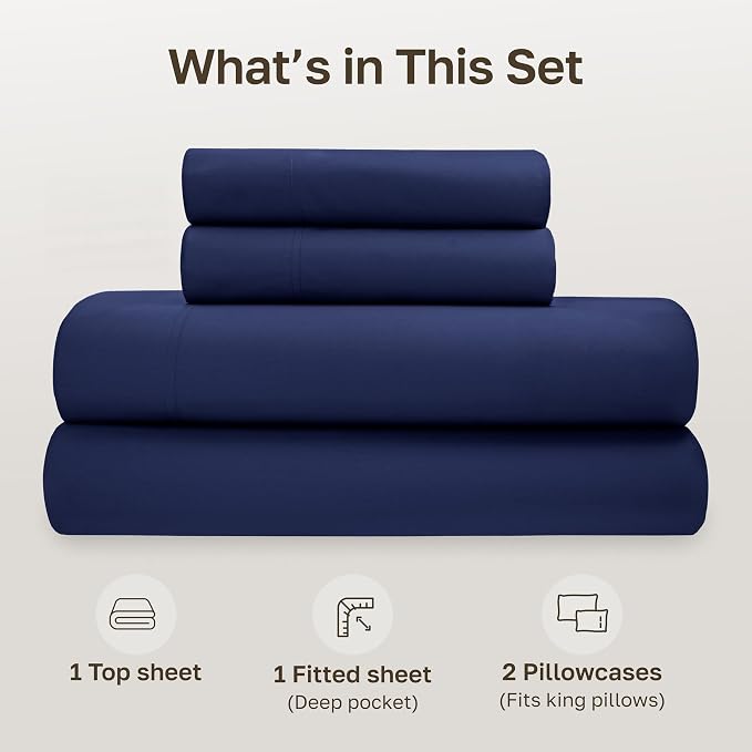 California Design Den California King Sheet Set - Soft 100% Organic Bed Sheets with Deep Pockets, Crisp Percale, Breathable and Durable Bedding Set - Navy Blue
