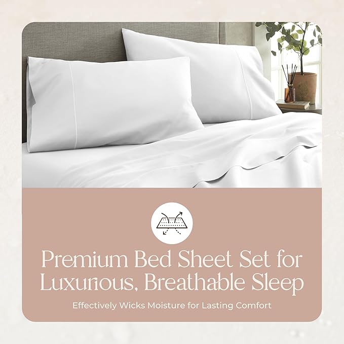 100% Organic Cotton Sheets Twin XL - GOTS Certified Organic Bed Sheets with Deep Pocket 500 Thread Count and Cozy Sateen Weave Gets Softer with Each Wash - Luxury 3 Piece Set (White, Twin XL)