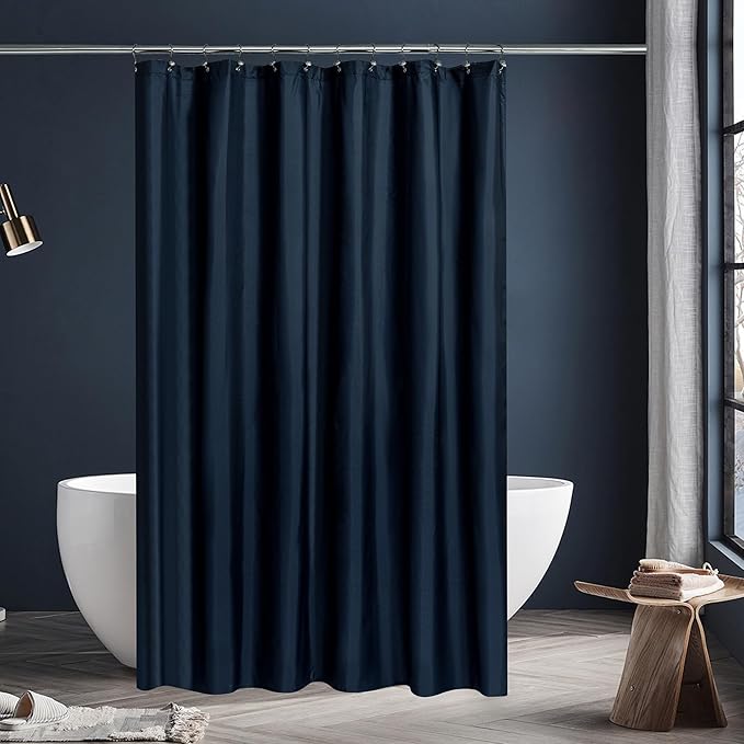 N&Y HOME Fabric Shower Curtain or Liner 36 x 72 Inches Bath Stall Size with 2 Bottom Magnets, Hotel Quality, Washable, Water Repellent, Navy