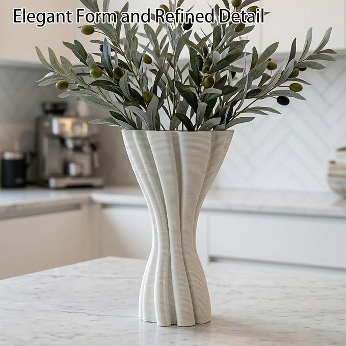 Minimalist White Ceramic Vase, Irregular Organic Shape Decorative Flower Vase for Home Decor, Wabi-Sabi Modern Accent for Living Room Table Shelf