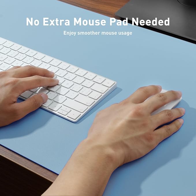Aothia Faux Leather Desk Mat, Waterproof Desk Pad (Sky Blue, 36" x 17) | One large surface for your keyboard, laptop and mouse, reducing desktop clutter without a separate mouse pad