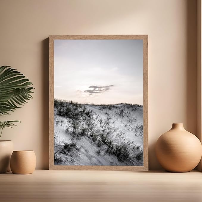 Monem Art Snowy Sand Dunes Landscape Print - Minimalist Winter Nature Poster - Wall Decor for Living Room, Bedroom or Office - 16x20 Beige Framed Wall Art by Mareike Bohmer