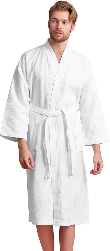 Men's Luxury Waffle Weaved Cotton Bathrobe - Lightweight & Soft - Quick Dry & Absorbent - Spa Robe for Men