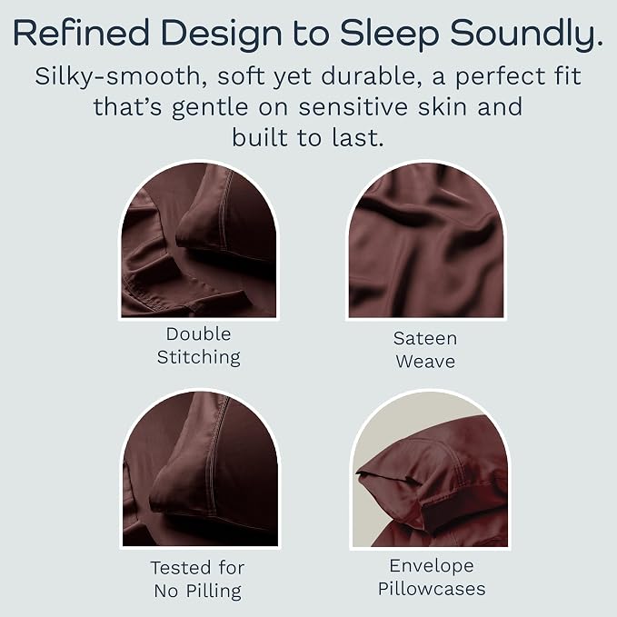 Olive + Crate Tencel Eucalyptus Pillowcases - 100% Tencel Lyocell Cooling Pillow Cases for Hot Sleepers - Hypoallergenic, Moisture-Wicking, Silk Alternative, Vegan - King Size Set of 2 - [Cacao]