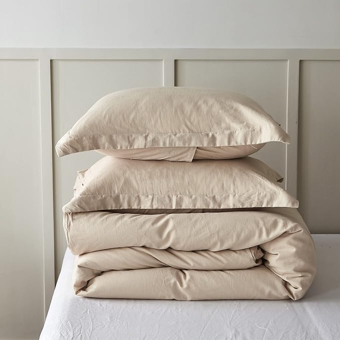 Simple&Opulence French Linen Duvet Cover Set 104"x 92"- 5 Pieces (1 Comforter Cover,4 Pillowcases)-Natural Flax Cotton Blend-Solid Color Breathable Farmhouse Bedding-Linen/Beige, King