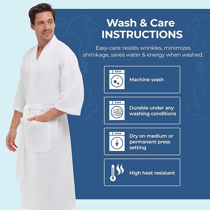 MONARCH Unisex Square Waffle Spa Kimono Robe – Soft Lightweight Fabric & Generously Sized Hotel & Spa Robe with Pockets