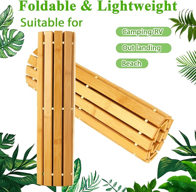 QTLCOHD 2 Pcs Bamboo Bath Mat, Wood Shower Bathroom Mat, 16 x 24 Inch | Non Slip Bathtub Mat, Foldable Waterproof Non Slip Accessories for Floor, Sauna, Spa, Hot Tub
