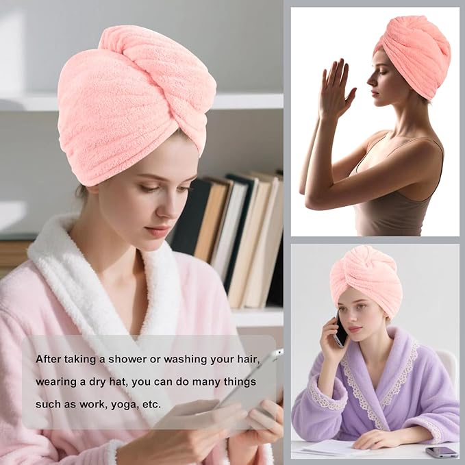 Microfiber Hair Drying Towel Wrap for Women, Hair Turbans Towel for Wet Hair,turbie Twist Hair Towels(The Color of the Picture is for Reference only) (Pink,Light Pink)