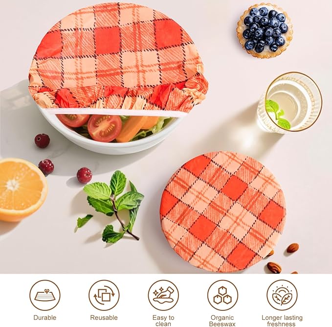 Reusable Beeswax Bowl Covers (5-Pack) - Eco-Friendly Food Wraps & Bread Proofing Shower Caps, Perfect for Sourdough Fermentation and Food Storage (Maple Leaf Yellow)