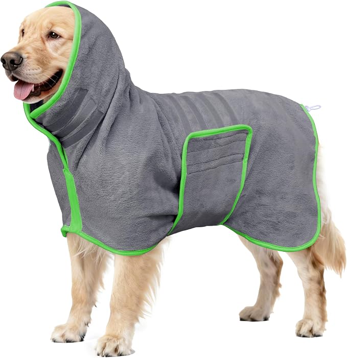 Soft Dog Bathrobe Fast Drying Dog Coat, Super Absorbent Dog Towels for After Bath, Microfiber Pet Robe Adjustable Collar & Belly Warm Keeping Dogs Coat for Pet Dogs & Cats (Grey, 3X-Large)