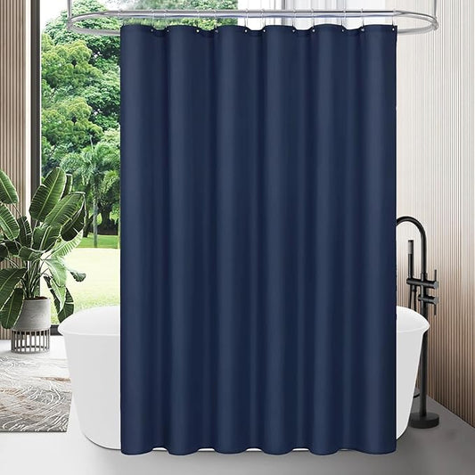MitoVilla Long Fabric Shower Curtain Liner, Soft & Lightweight Shower Curtain Liner for Hotel, Machine Washable, Waterproof, 72x78 Inch, Navy Blue