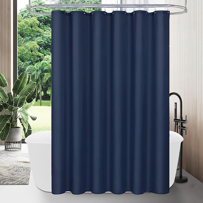 MitoVilla Navy Blue Fabric Shower Curtain Liner, Simple Shower Curtain or Liner for Modern Neutral Hotel Bathroom Decor, Waterproof Cloth & Machine Washable, 72" W x 72" H