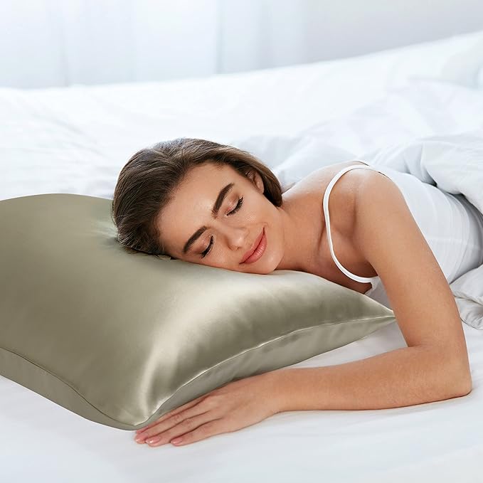 uxcell 1 Pack 100% Charmeuse Pure Silk Pillowcase for Hair and Skin, 350TC 19 Momme Soft Breathable Pillow Case with Hidden Zipper, Light Coffee Queen(20x30inch)