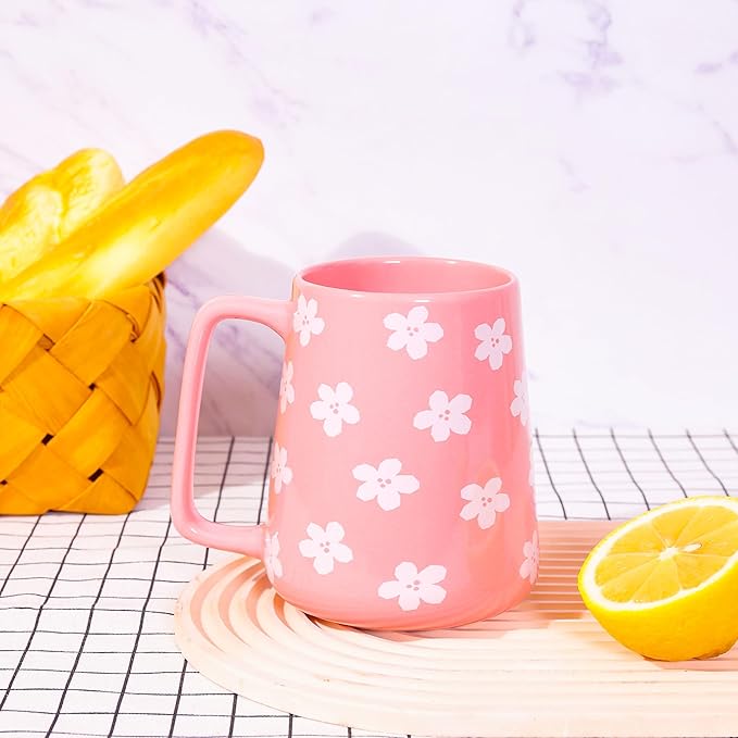 24oz Large Ceramic Coffee Mug with Big Handle, Handmade Kiln Glazed Large Coffee Mug Tea cup, Novelty Mug，Unique Uneven Surface for Office and Home，Microwave and Dishwasher Safe (Pink)