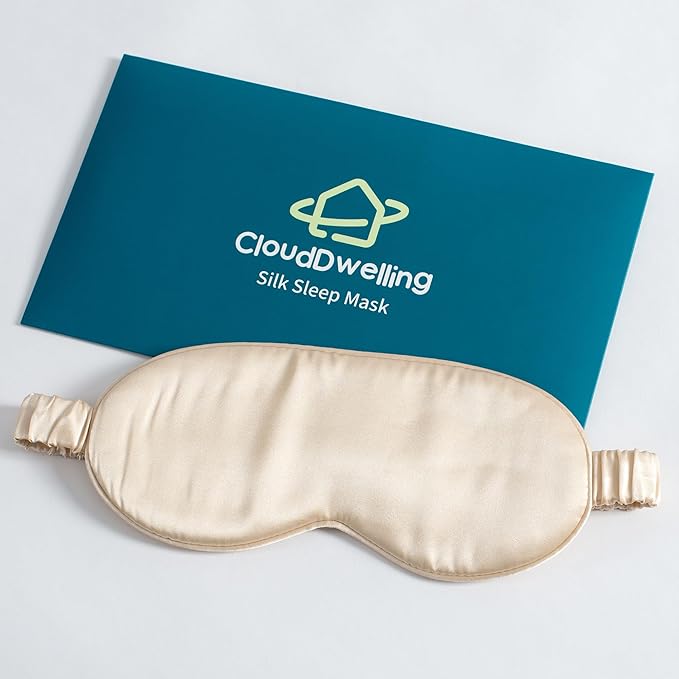 100% 22 Momme 6A Grade Double-Sided Pure Mulberry Silk Eye Mask Soft Breathable Sleep Blindfold with Elastic Headband for Men and Women Pack of 1 (Champagne)