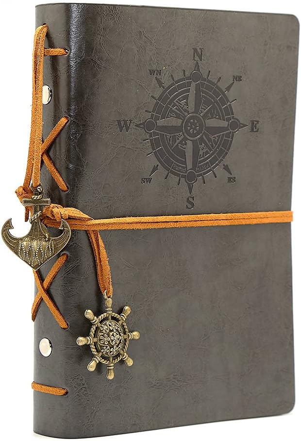 EvZ 7-Inch Refillable A6 Binder Notebook - Premium Vegan Leather Personal Planner, Eco-Friendly Journal with 6-Ring Loose-Leaf System for Writing, Business, and Creative Sketches, Grey