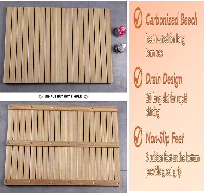 QWEASDF Natural Wooden Bath Mat,Duck Board,Wooden Shower Mat,Waterproof Non Slip Solid,Bathroom Bamboo Bath Mat,Use for Kitchen Bedroom Bathtub Toilet Doormat,Customizable(85x90cm/33x36in)