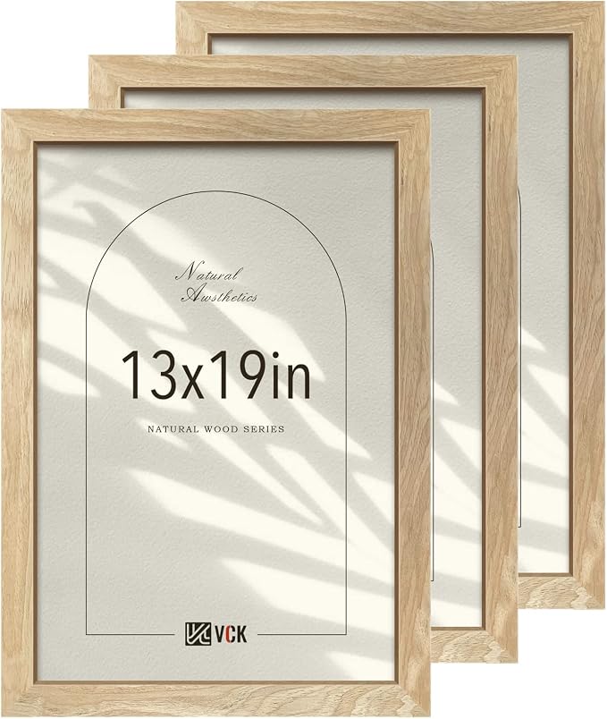 VCK 13x19 Picture Frame Set of 3, Natural Solid Wood Picture Frame with Exclusive Wood Grain, Wall Hanging
