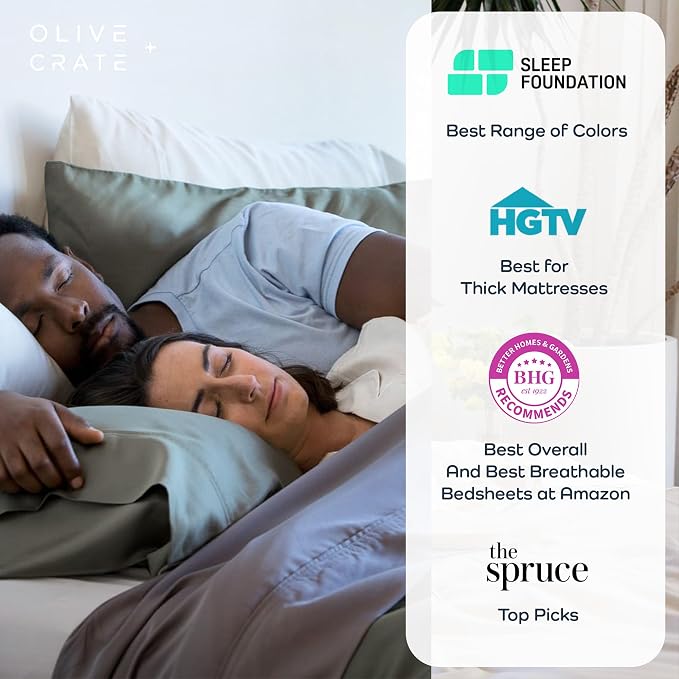 Olive + Crate Tencel Eucalyptus Pillowcases - 100% Tencel Lyocell Cooling Pillow Cases for Hot Sleepers - Hypoallergenic, Moisture-Wicking, Silk Alternative, Vegan - King Size Set of 2 [Gray Mist]