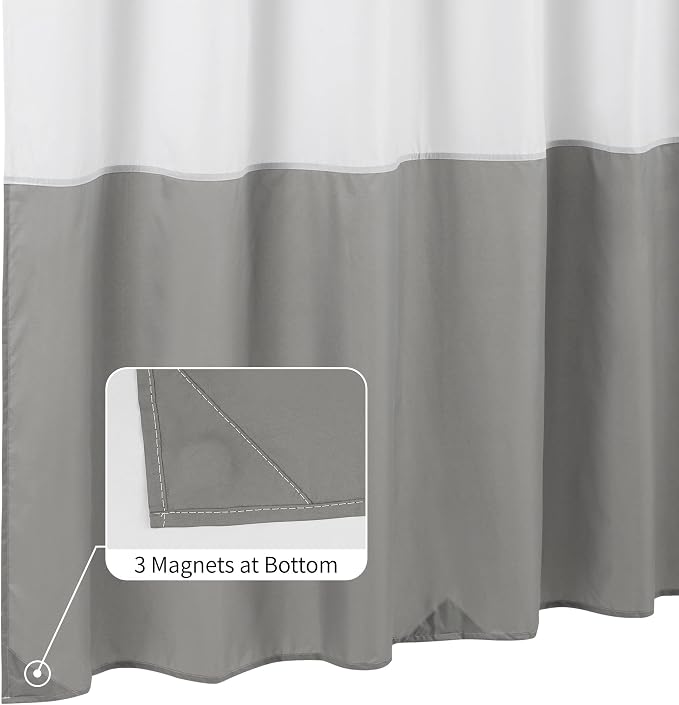 ALYVIA SPRING Waterproof Fabric Shower Curtain Liner - Soft & Light-Weight Cloth Shower Liner, 3 Bottom Magnets, Hotel Quality & Machine Washable - Standard Size 72x72, White and Grey