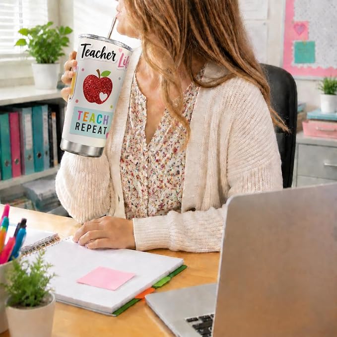 Teacher Tumbler Teacher Appreciation Gifts Back to School Gift for Women | Teacher Week Gift 20oz Insulated Tumbler for Thanksgiving Birthday Back to School Pre K Preschool Christmas Coffee Travel Mug