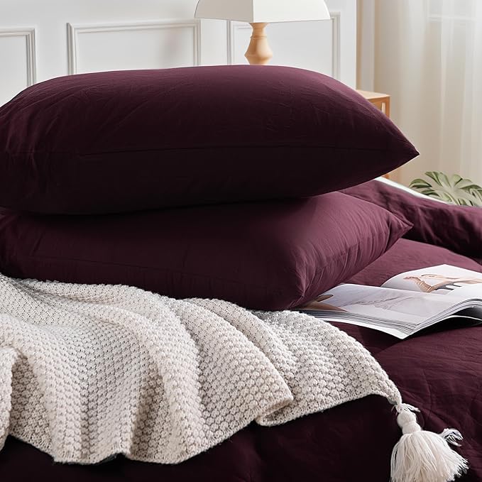 NEXHOME PRO Duvet Cover Set 100% Washed Cotton Super Queen, Linen Feel 3 PCs Home Bedding Set with Zipper Closure,Breathable, Organic Natural Duvet Cover 9098