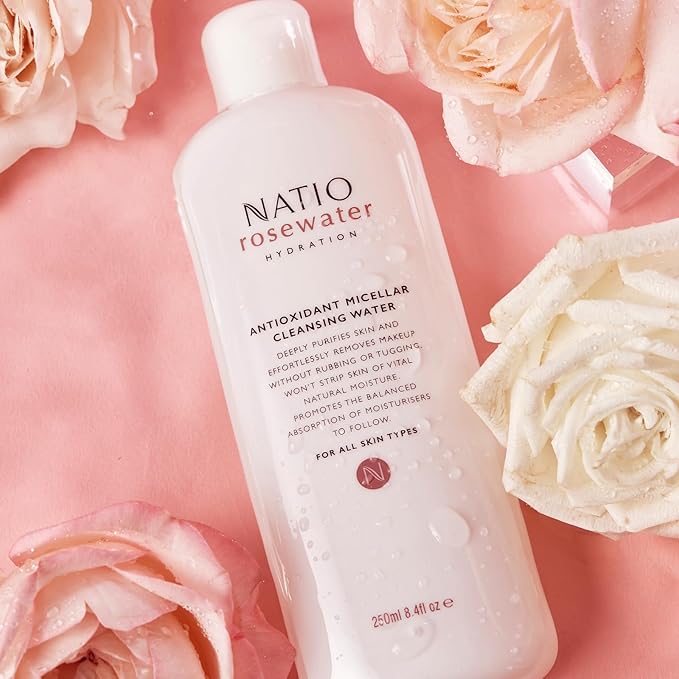 Natio Australia Rosewater Hydration Antioxidant Micellar Cleansing Water, 8.4 oz - Makeup Remover Face Cleanser - Facial Cleanser for All Skin Types