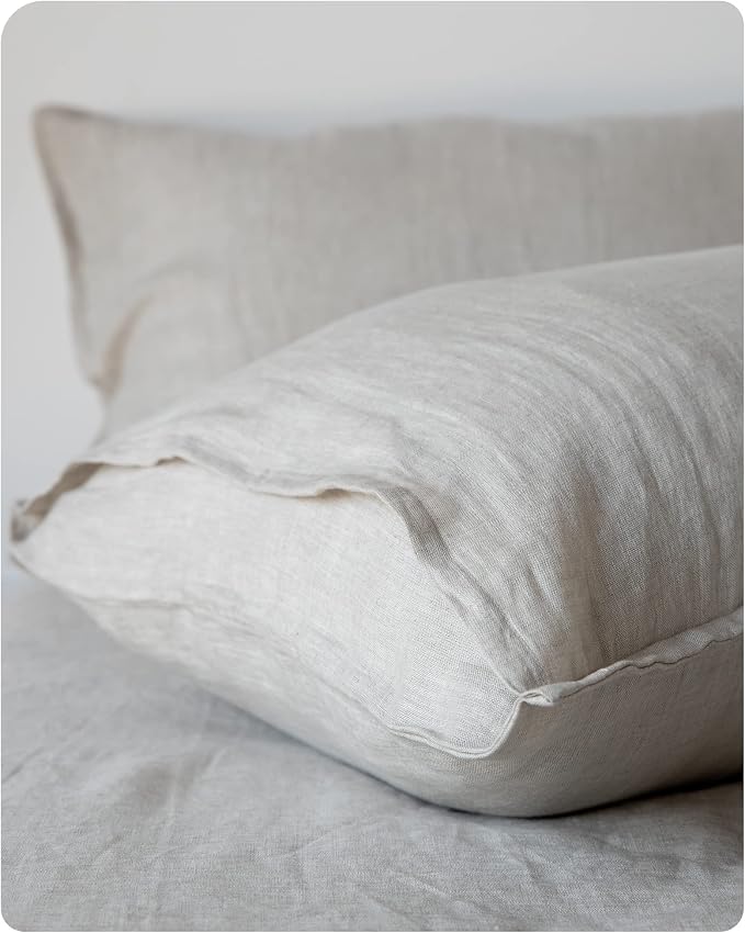 XZ XIFA Linen Pillowcases King - Pack of 2-100% Natural Washed French Flax, Breathable, Durable, Textured Envelope Pillowcases - Linen, 20'' x 40''