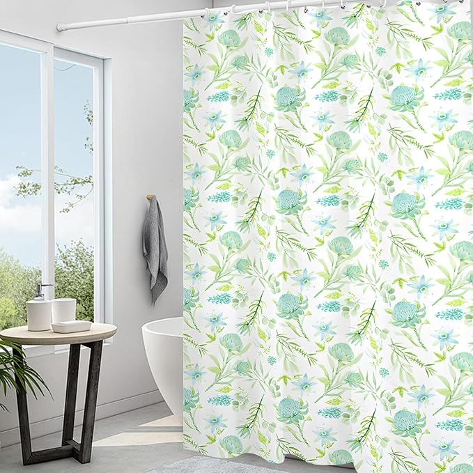Plastic Shower Liner - Premium EVA 6G Shower Curtain Liner with Rustproof Grommets and 3 Weighted Magnets, Waterproof Shower Curtains for Bathroom (Green Daisy, 72" x 72")