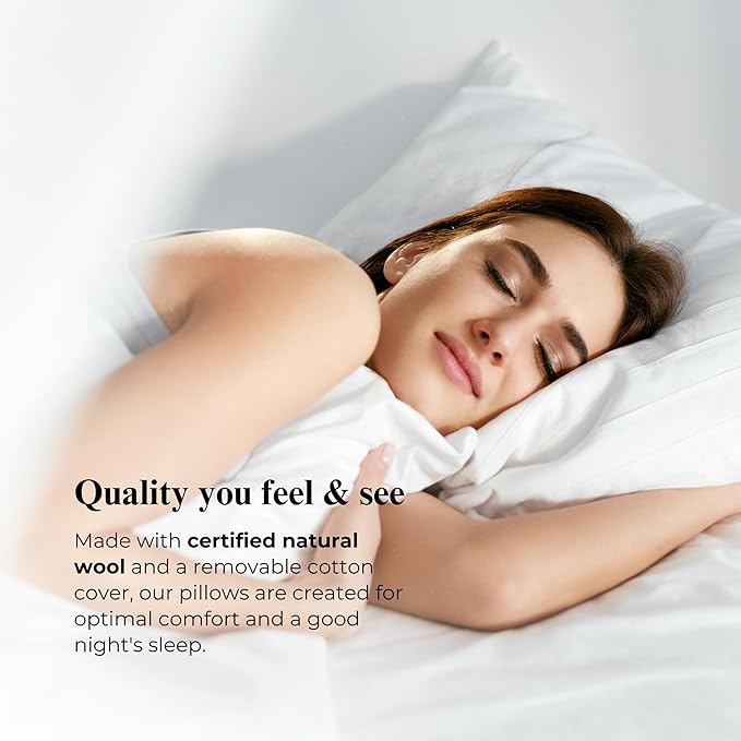 ORGANIC TEXTILES 100% Natural Wool Pillow with Organic Cotton Cover, GOTS Certified - (Standard - Pack of 1)