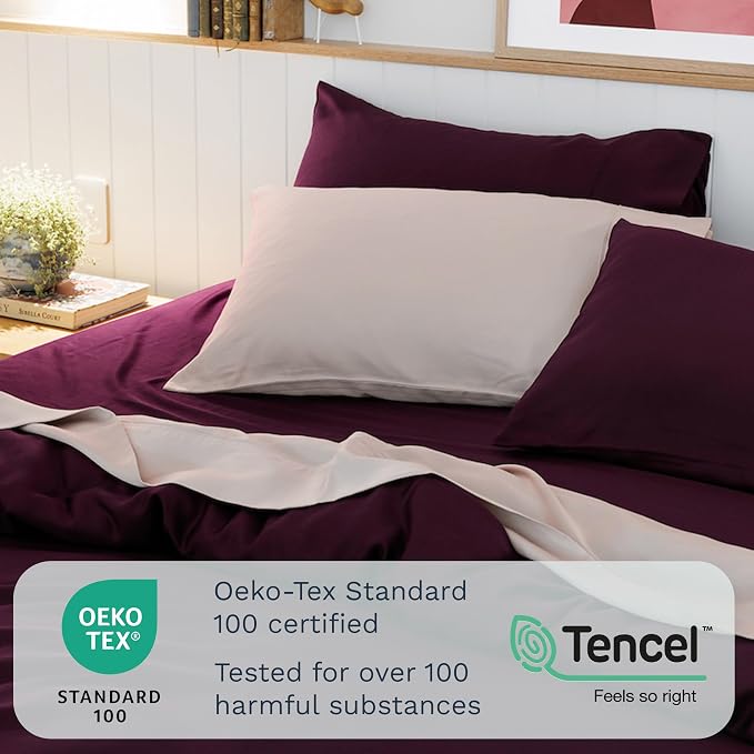 Olive + Crate Tencel Eucalyptus Pillowcases - 100% Tencel Lyocell Cooling Pillow Cases for Hot Sleepers - Hypoallergenic, Moisture-Wicking, Silk Alternative, Vegan - Queen Size Set of 2 [Dusk]