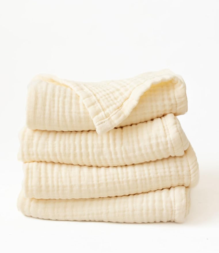 Muslin Hand Towel Pack of 4 18"x34" Inch Large Size, 100% Turkish Cotton, Thin, Soft, Quick-Dry, Lint-Free, Hand Towels (Natural, Pack of 4 Hand Towels)