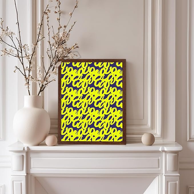 Monem Art Neon Script Pattern Print - Modern Graffiti Typography Poster - Wall Decor for Living Room, Bedroom or Office - 12x16 Brown Framed Wall Art by Rs Lab Studio