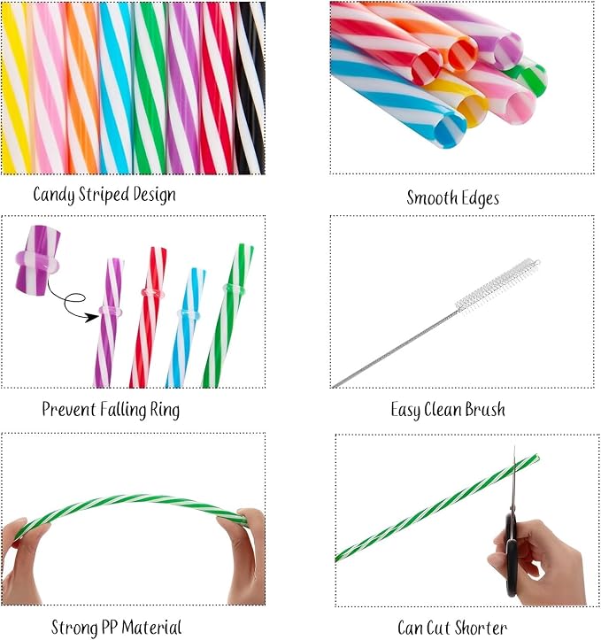 25 PCS Plastic Straws, 9" Reusable Plastic Straws with 1 Brushes, 6 Colors Replacement Drinking for Tumblers, YETI, Jars, Stanley, Starbucks