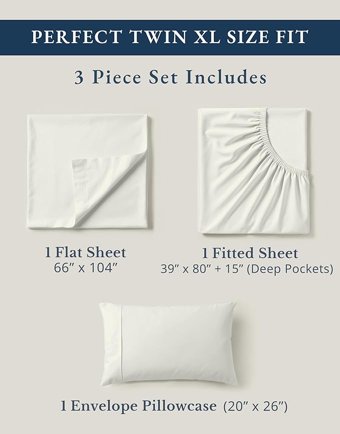 LANE LINEN 100% Organic Cotton Twin XL Sheets Set 3-Piece Pure Percale Soft Bedding Breathable Fits Mattress Upto 15" Deep - Glacier Grey