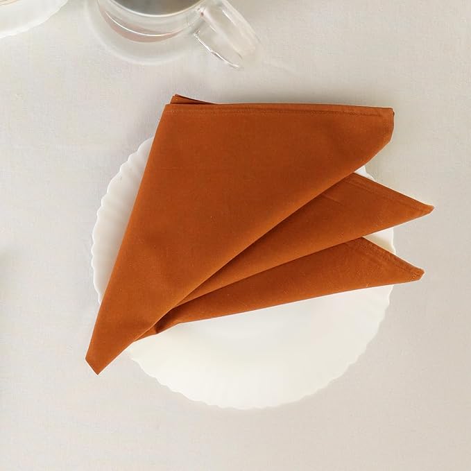 Cloth Napkins Set of 12, 100% Cotton Fabric Reusable Dinner Napkins, 18 x 18 Inch Washable Table & Kitchen Napkins for Everyday Dining, Entertaining, Home & Restaurant Use, Rust