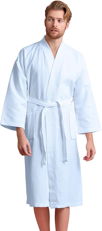 Men's Luxury Waffle Weaved Cotton Bathrobe - Lightweight & Soft - Quick Dry & Absorbent - Spa Robe for Men