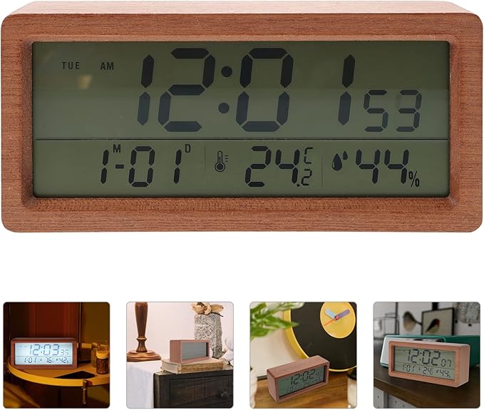 Clock Desk Led Retro Electronic Led Kid Luminous Wood