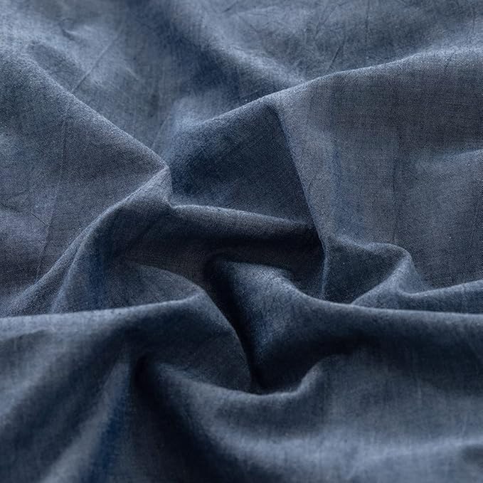 FACE TWO FACE Bedding Duvet Cover Set100% Washed Cotton Duvet Cover Linen Like Textured Breathable Durable Soft Comfy(California King, Navy Blue)