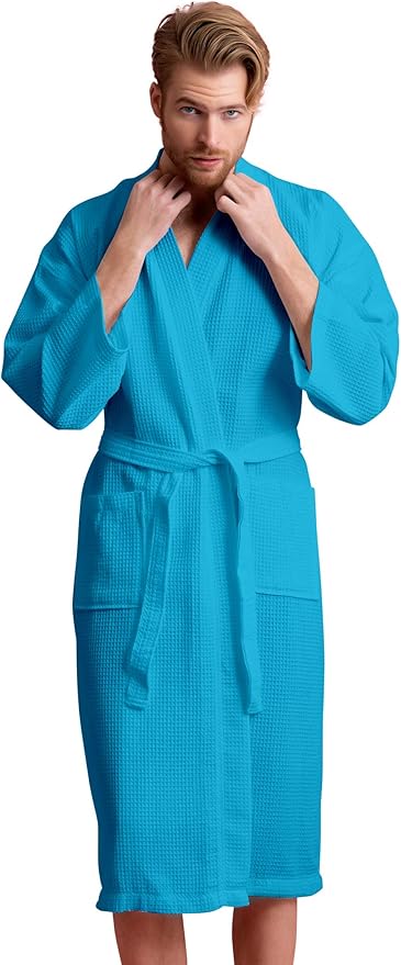 Soft Touch Linen Men's Cotton Waffle Bathrobe, Luxurious & Lightweight, Comfortable & Absorbent, Softness, Fast Dry,