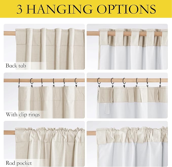NICETOWN 100% Blackout Linen Curtains for Bedroom with Thermal Insulated White Liner, W52 x L95, 2 PCs, Champagne, Long Drapes Sweep The Floor Decorative Keep Privacy Panels for Living Room/Villa