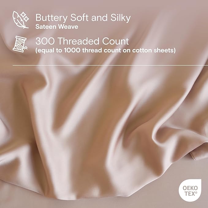 DOZ Sheet Set, 100% Viscose derived from Bamboo, Organically Grown, Buttery Soft, Cooling Sheets, High GSM, Deep Pockets - 3 Piece - 2 Pillowcases 1 Fitted Sheet (Blush, King)