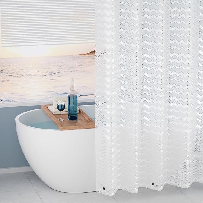 Seenus Waterproof PEVA Shower Curtain Liner Extra Long 72 x 78 inch, Translucent Shower Liner Long with 3 Weighted Magnets, Semi Transparent Plastic Shower Curtain Frosted Striped for Bathroom